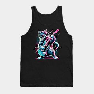 Electric Guitar Cat Rock Music Retro Funny Cat Tank Top